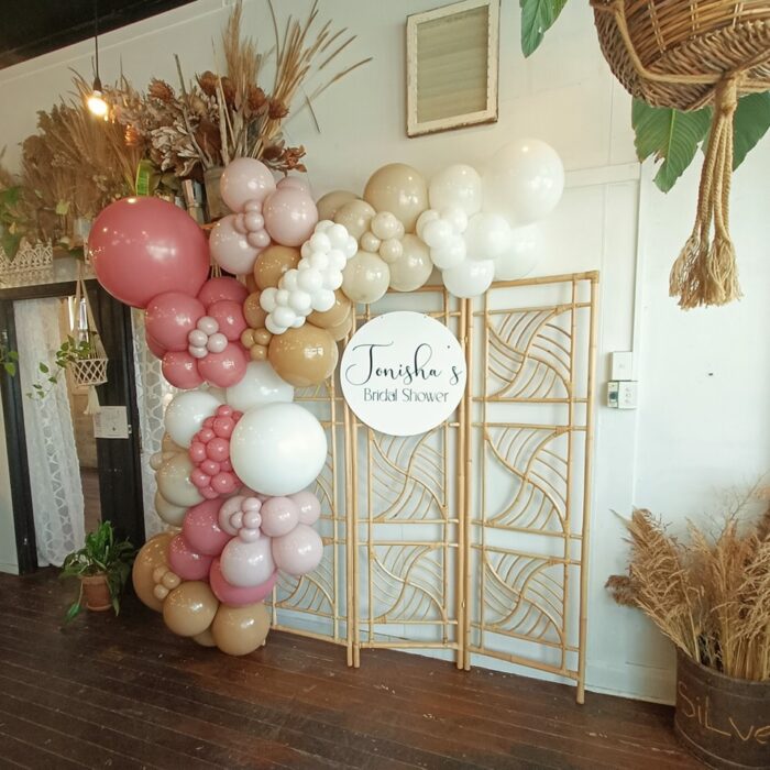 Baby Shower with white and pink balloon setup